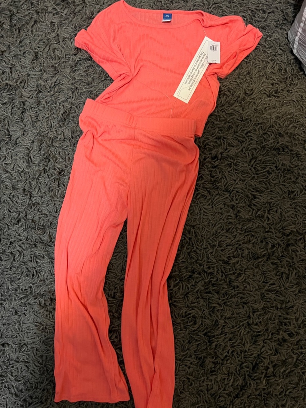 Girl’s Coral Ribbed Set - Short Sleeve Top & Pants